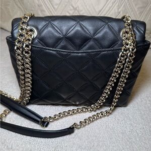 Kate Spade Black Quilted Shoulder Bag with Silver Chain